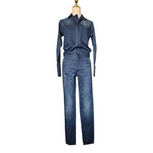 ba&sh Madison Denim Jumpsuit Size 0 Blue Long Sleeve‎ Button Front NWOT